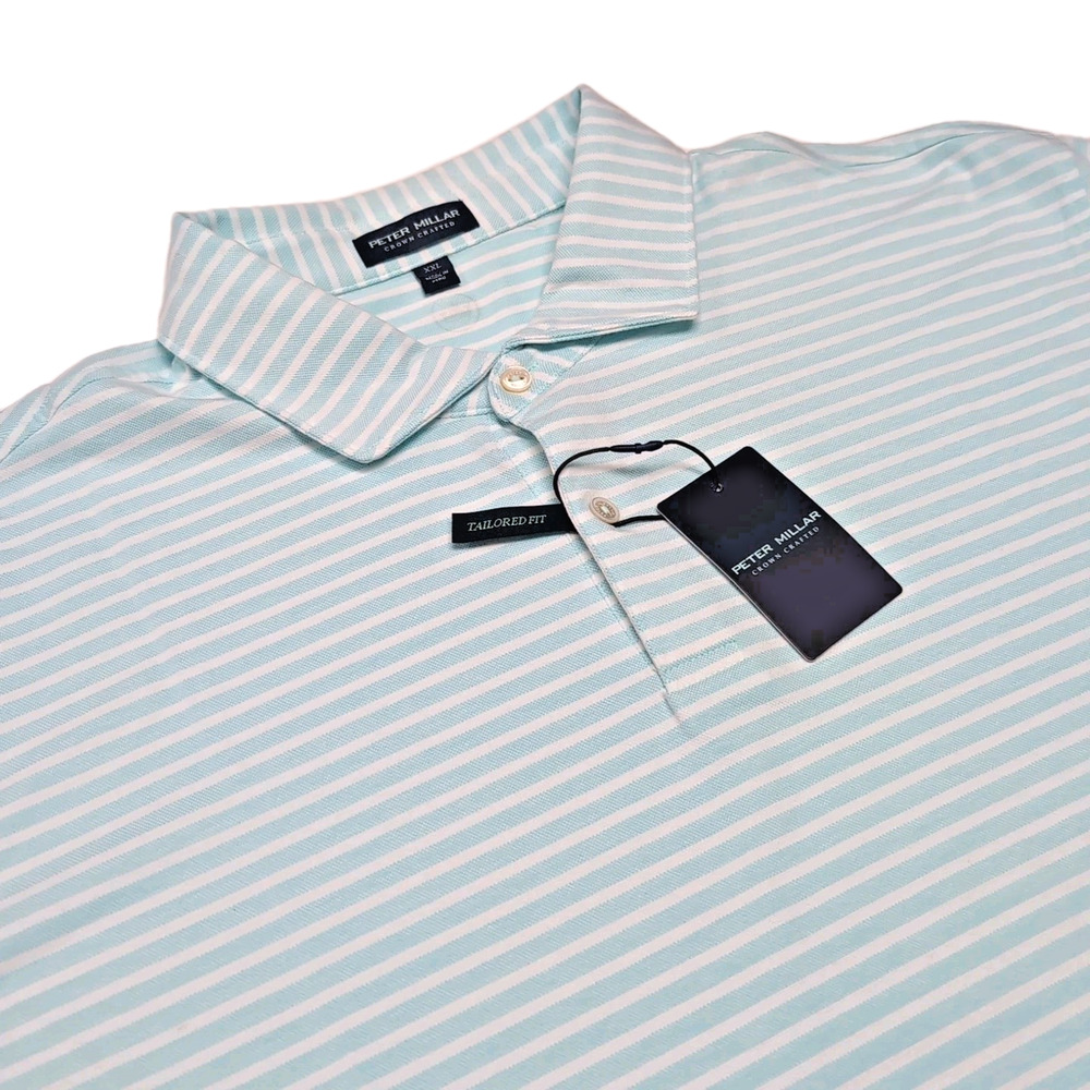 Peter Millar Light Blue and White Striped Polo Shirt